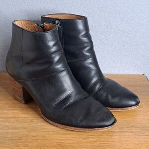 Madewell Rosie Black Leather Ankle Boots Women 9.5 Pointed Toe Mid Heel